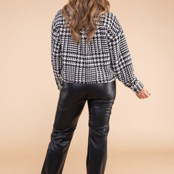 Tribal Houndstooth Bomber Jacket - Faux Leather Trim (Sleeves/Collar) - Picture 3 of 15